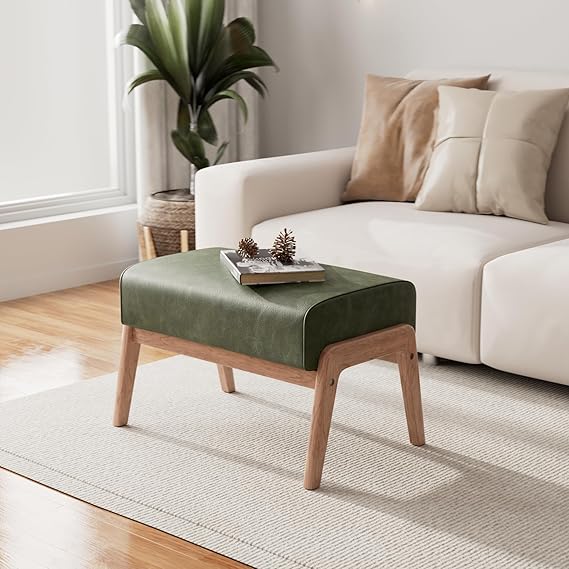 PU Leather Ottoman Footrest with Rubberwood Frame