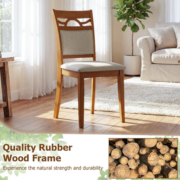 Farmhouse Dining Chairs Set – Solid Rubber Wood, Upholstered Fabric Seat