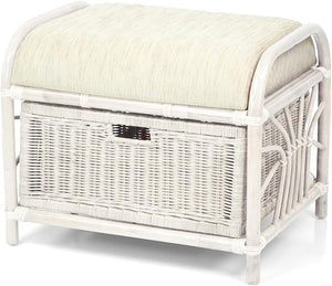 Rattan Wicker Ottoman with Basket and Cushion