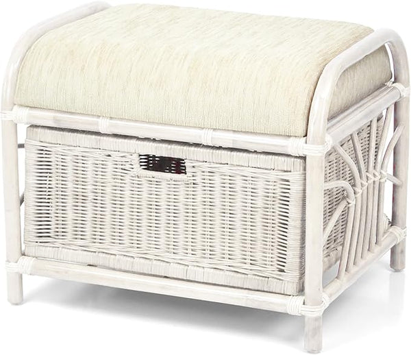 Rattan Wicker Ottoman with Basket and Cushion