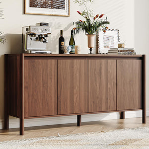 59" Wide 4-Door Sideboard Cabinet with Adjustable Shelves & Wood Legs