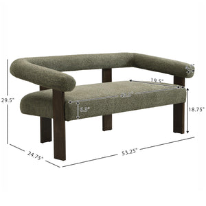 Modern Bouclé Fabric Loveseat – 2-Seater Sofa with Curved Armrests & Rubberwood Frame