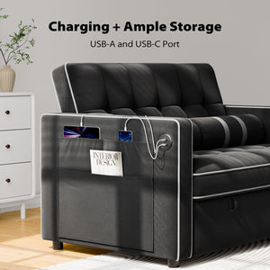 3-in-1 Convertible Sleeper Sofa Bed with USB Ports & Adjustable Backrest