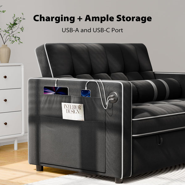 3-in-1 Convertible Sleeper Sofa Bed with USB Ports & Adjustable Backrest