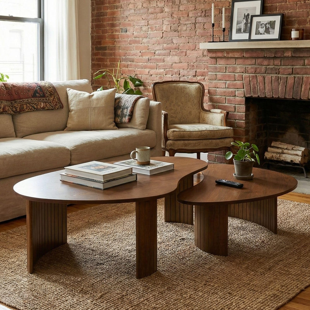Nesting Coffee Tables Set of 2 – Oval Mid-Century Modern with Fluted Legs