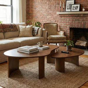 Nesting Coffee Tables Set of 2 – Oval Mid-Century Modern with Fluted Legs