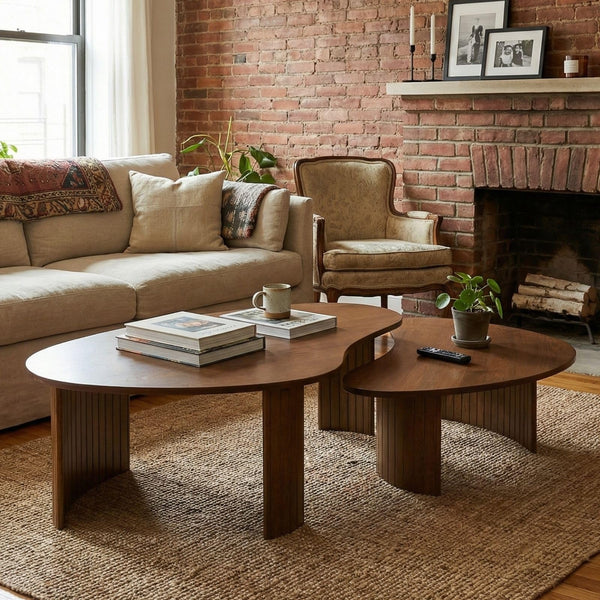 Nesting Coffee Tables Set of 2 – Oval Mid-Century Modern with Fluted Legs
