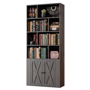 4-Tier Bookcase with Doors & 8 Open Cubes