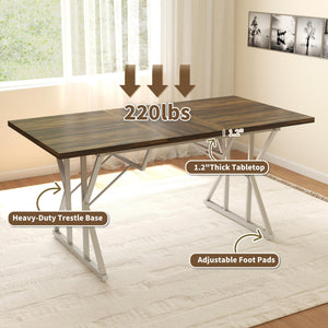 Expandable Dining Table for 4-6 – Farmhouse Rectangle Kitchen Table with Metal Trestle Base