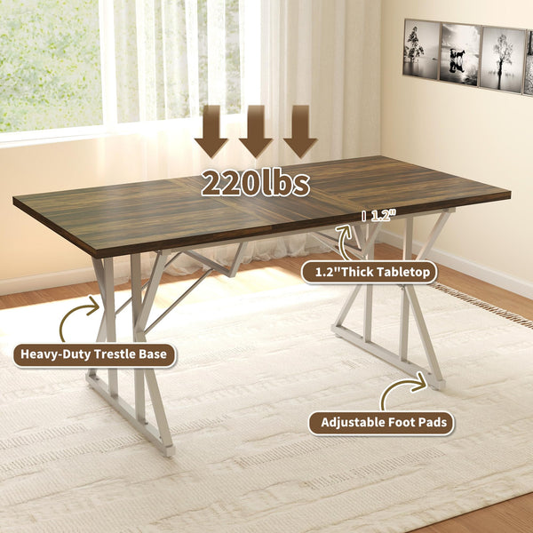 Expandable Dining Table for 4-6 – Farmhouse Rectangle Kitchen Table with Metal Trestle Base