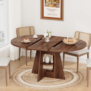 Round Extendable Dining Table with Storage Shelf — Seats 4 to 8