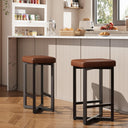 Counter Height Backless Bar Stools with PU Leather Seat & Metal Frame