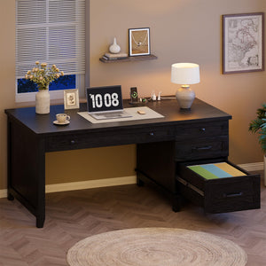 Farmhouse Executive Desk with Drawers & Charging Station