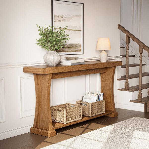 63-Inch 2-Tier Console Table with Storage Shelves