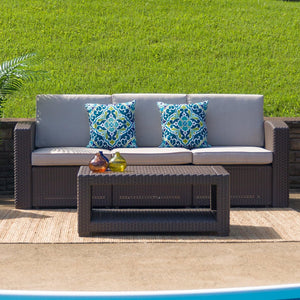 Outdoor Faux Rattan Coffee Table with Open Storage