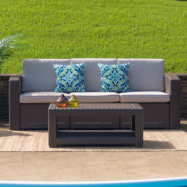 Outdoor Faux Rattan Coffee Table with Open Storage