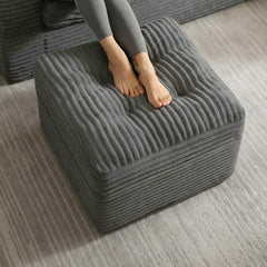 Corduroy Pouf Ottoman with Dual-Layer Support – 23.6" Round Floor Footstool