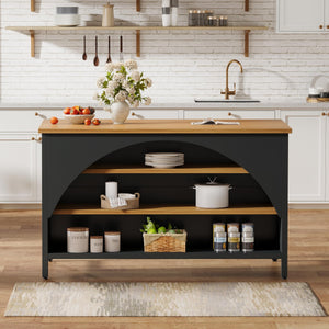 Kitchen Island with 3 Storage Shelves & Seating Area