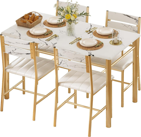 5-Piece Dining Table Set for 4 with Upholstered Chairs