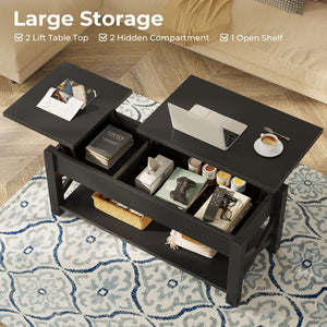 Lift Top Coffee Table with Hidden Storage & Open Shelf