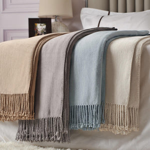 Silk Throw Blanket with Hand-Knotted Fringe