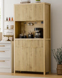 Fluted Pantry Cabinet with Charging Station, Adjustable Shelves & Storage Drawers