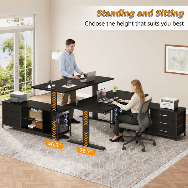 L-Shaped Electric Standing Desk with Drawers & Shelves