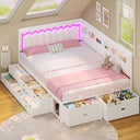 Full Corner Bed Frame with Storage Drawers, RGB Lights & L-Shaped Guardrail