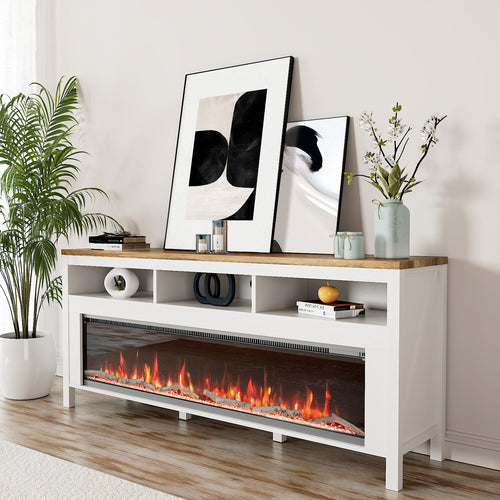 Electric Fireplace TV Stand with Open Storage – 55 to 98 Inch