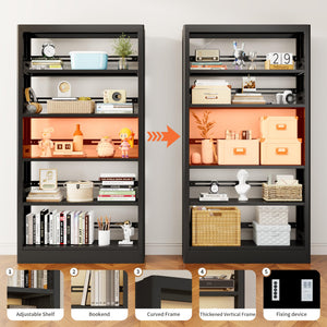 5-Tier Metal Bookcase with Adjustable Shelves