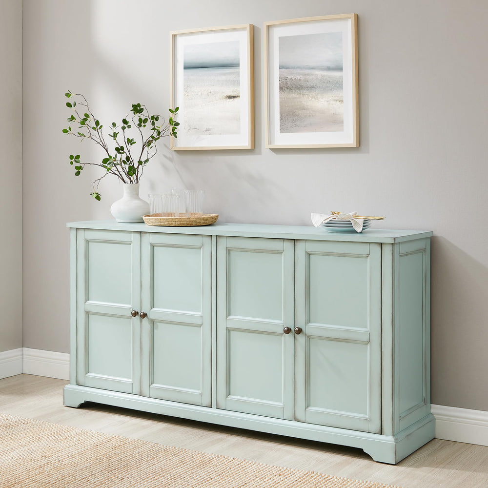 Sideboard Buffet Cabinet with Storage — Distressed Seafoam Blue