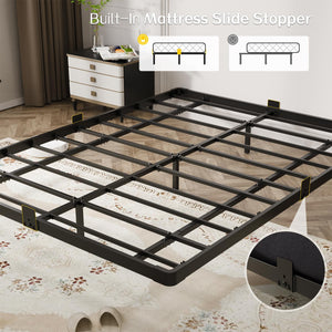 Floating Bed Frame with LED Lights & Charging Station