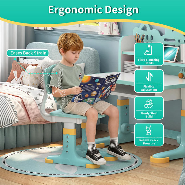 Height Adjustable Kids Desk & Chair Set – Storage Drawer, Castle Backboard, Ages 3–12