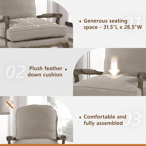 French Country Accent Chair with Rattan Back & Feather Down Cushion