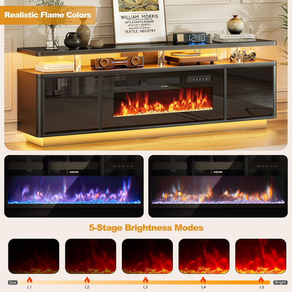 70" Electric Fireplace TV Stand with LED Lights