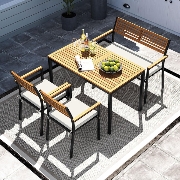4-Piece Acacia Wood Patio Dining Set with Table, 2 Chairs & Bench