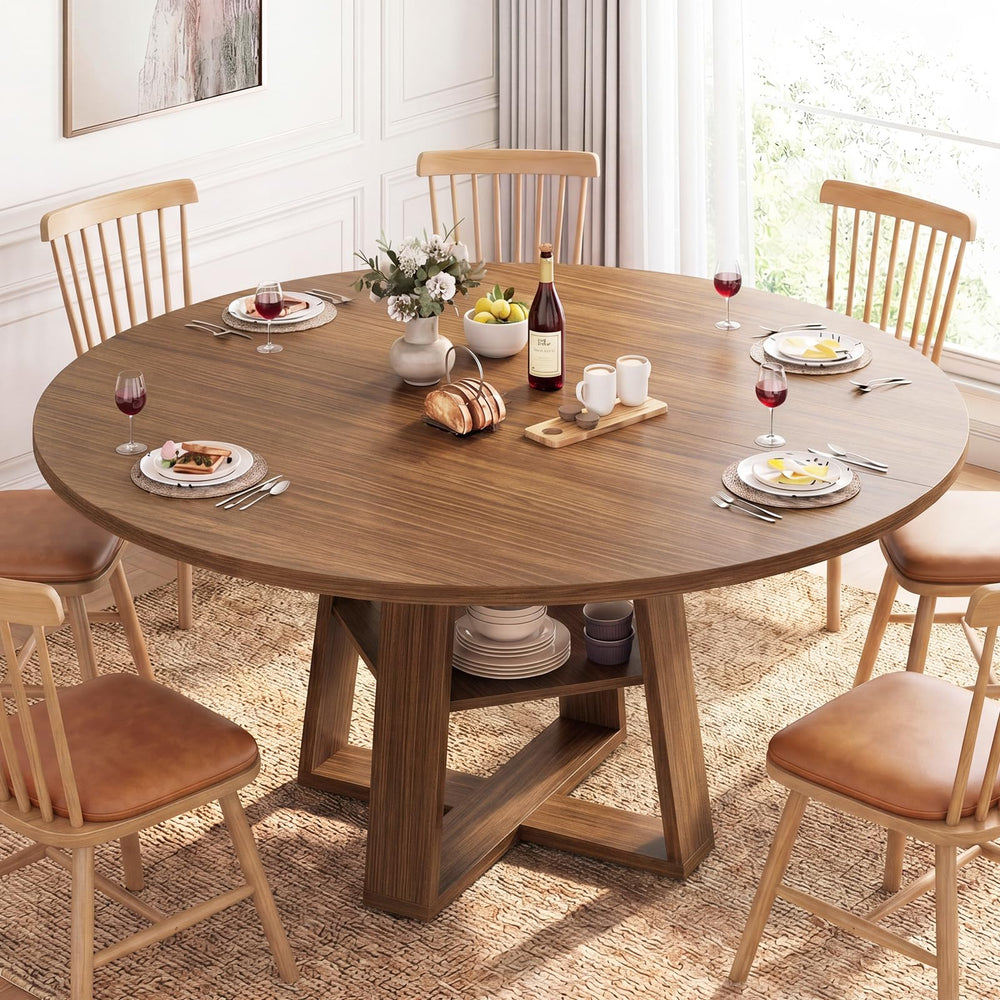 Extendable Round Dining Table for 4-8