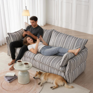 86" 3-Seater Storage Sofa with Striped Fabric & Wood Frame