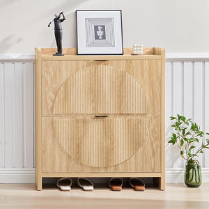 Flip Drawer Shoe Cabinet with Fluted Doors