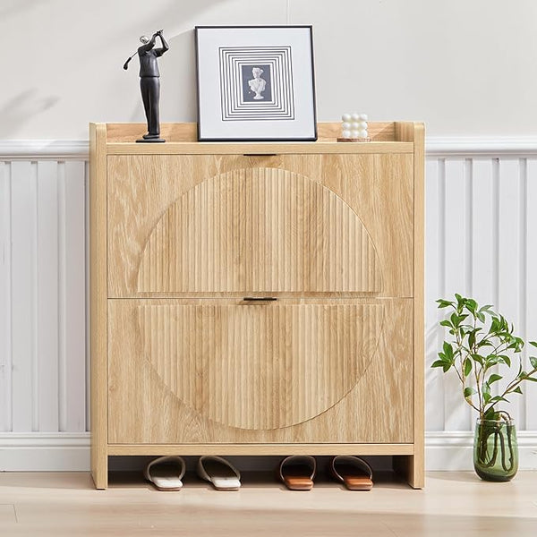 Flip Drawer Shoe Cabinet with Fluted Doors