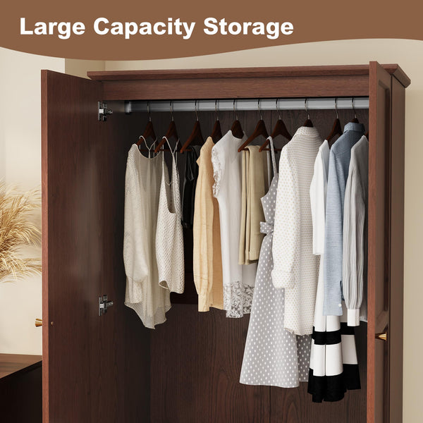 Mid-Century Modern Wardrobe Armoire with Doors, Drawers & Hanging Rod