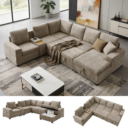 Modular Sectional Sofa with Pull-Out Bed & Storage