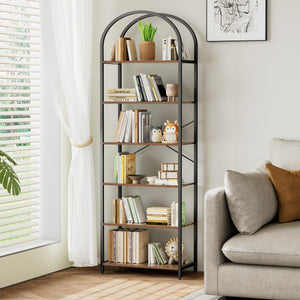 Arched Bookshelf – 5 & 6 Tier Wood and Metal Shelf Unit