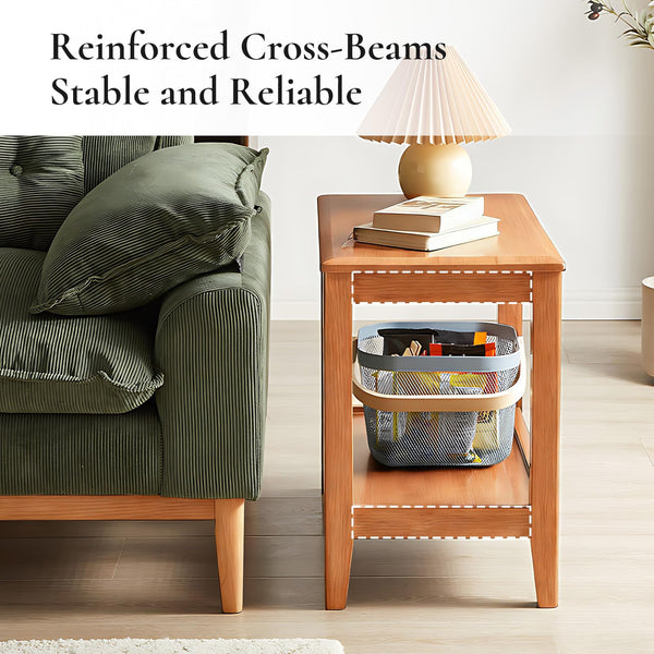 Solid Wood 2-Tier End Table with Storage Shelf