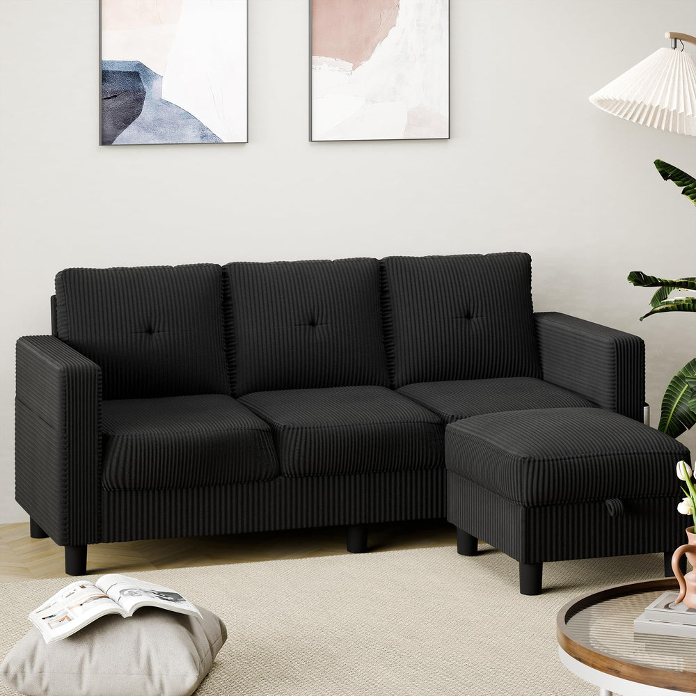 3-Seat L-Shaped Sectional Sofa with Storage Ottoman & Reversible Chaise