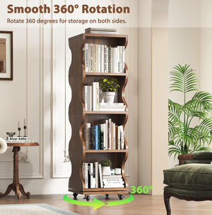 4-Tier Rotating Bookshelf with Wheels