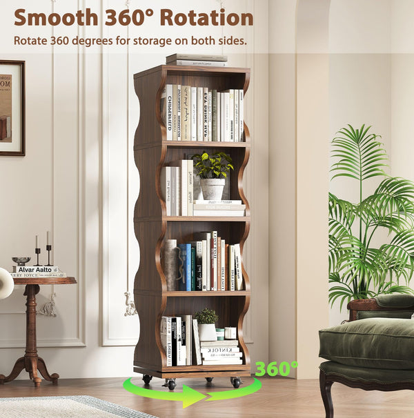 4-Tier Rotating Bookshelf with Wheels