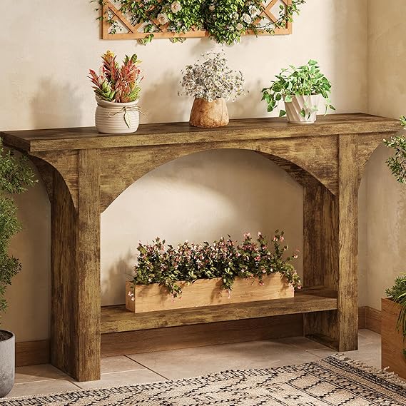 55-Inch Farmhouse Console Table with Storage Shelf
