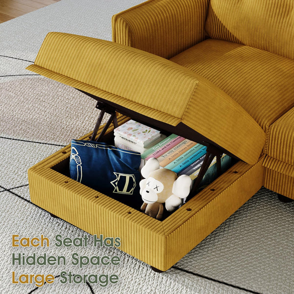 Plush Corduroy U-Shaped Modular Sectional Sofa with Storage
