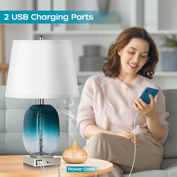 Touch Control Glass Table Lamp Set of 2 with USB Ports